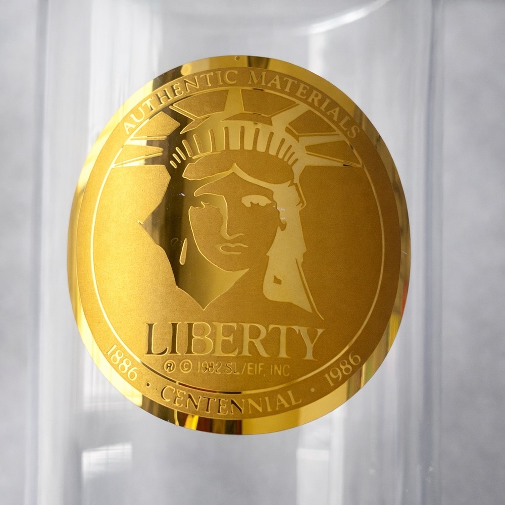 Statue Of Liberty Centennial Highball Glasses 22K Gold Medallion Vtg 1986 4 Pcs - Picture 2 of 7